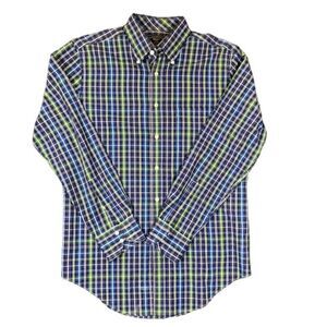 Maker & Company Button Front Shirt Violet Purple Blue Green White Size Medium